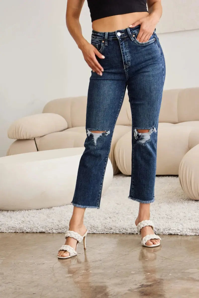 RFM Crop Dylan Full Size Tummy Control Distressed Jeans - Love Salve